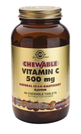 Solgar Vitamin C Rasberry Flavour 500mg Συμπλήρωμα Διατροφής Βιταμίνης C με Γεύση Σμέουρα 90 Μασώμενες Ταμπλέτες
