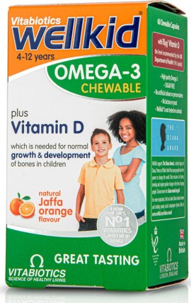 Vitabiotics Wellkid Omega 3 Chewable 4-12 ετών, 60caps (Γεύση πορτοκάλι)