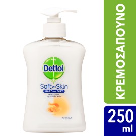 Dettol Refill Soft On Skin Hard On Dirt Honey Αντιβακτηριδιακό Υγρό Κρεμοσάπουνο Μέλι Με Αντλία 250ml