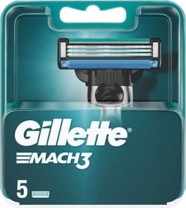 Gillette Mach3 Ανταλλακτικές Κεφαλές με 3 Λεπίδες και Λιπαντική Ταινία 5τμχ