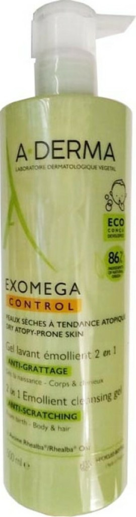 A-Derma Exomega Gel Lavant Emollient 2 en 1 Ζελ Καθαρισμού Σώμα/Μαλλιά για Βρέφη-Παιδιά Ξηρό/Ατοπικό Δέρμα 500ml