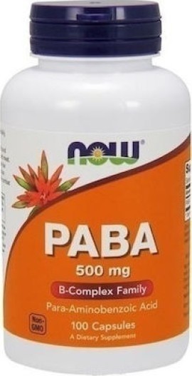 Now Foods Paba [Para-aminobenzoic Acid] 500mg Συμπλήρωμα Διατροφής Για Τα Ερυθρά Αιμοσφαίρια 100 Κάψουλες