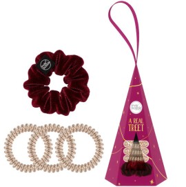 Invisibobble Xmas Tree Set Original Time to Shine Bronze me Pretty-Λαστιχάκια Μαλλιών σε Χρυσό Χρώμα, 3τμχ & Hairlovetech Sprunchie-Λαστιχάκι Μαλλιών σε Κόκκινο Χρώμα, 1τμχ