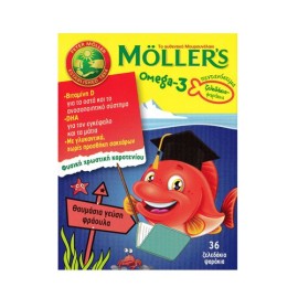 Mollers Omega-3 Μουρουνέλαιο Ζελεδάκια Ψαράκια Γεύση Φράουλα 36 Ζελεδάκια