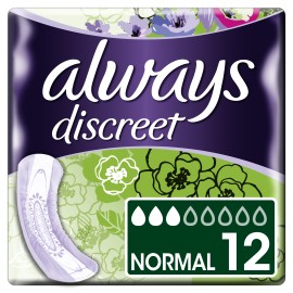 Always Discreet Normal Pads Γυναικειές Σερβιέτες Ακράτειας 3 Σταγόνες 12 Τεμάχια