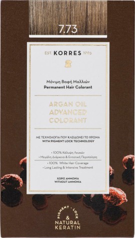 Korres Argan Oil Advanced Colorant 50ml Μόνιμη Βαφή Μαλλιών 7.73 Χρυσή Μόκα