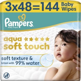 Pampers Aqua Soft Touch Μωρομάντηλα, (3x48τεμ) 144τεμ