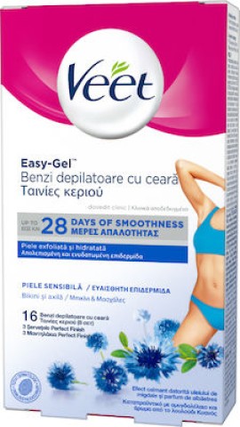 Veet Easy Gel Ταινίες Αποτρίχωσης για το Μπικίνι για Ευαίσθητες Επιδερμίδες Μασχάλες & Μπικίνι 16τμχ