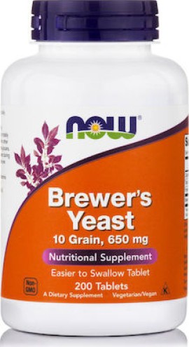 Now Foods Brewers Yeast 650mg 10 Grain (Vegetarian) Συμπλήρωμα Διατροφής, Πλούσια Πηγή Αμινοξέων, Βιταμινών & Μετάλλων 200tabs
