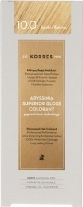 Korres Abyssinia Superior Gloss Colorant Βαφή Μαλλιών 10.0 Ξανθό Πλατίνας 50ml