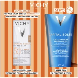 Vichy Capital Soleil Promo με UV-Age Daily Λεπτόρευστο Αντηλιακό Προσώπου με Χρώμα Light SPF50+, 40ml & Δώρο After Sun για Πρόσωπο & Σώμα 100ml