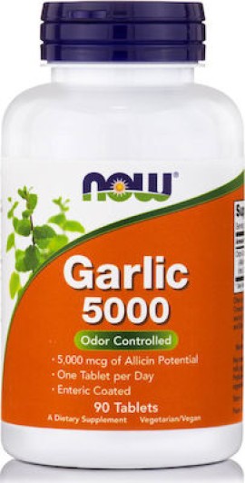 Now Foods Garlic 5000 Συμπλήρωμα Διατροφής Άοσμου Σκόρδου, Αντιμετώπιση της Χοληστερόλης & Υποστήριξη Καρδιαγγειακού 90tabs