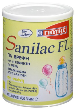 Γιώτης Sanilac FL Milk 0m+ Γάλα Για Βρέφη Με Δυσανεξία Στη Λακτόζη 400gr