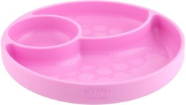 Chicco Παιδικό Πιάτο Σιλικόνης Με Χωρίσματα Σε Χρώμα Ροζ 12m+, 1τμχ.