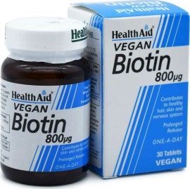 Health Aid Biotin 800mg, Συμβάλλει στη διατήρηση της φυσιολογικής κατάστασης μαλλιών, δέρματος & βλεννογόνων 30tabsηεα