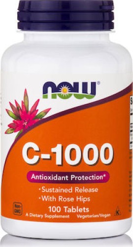 Now Vitamin C 1000mg with Rose Hips (Sustained Released) - Βραδείας Αποδέσμευσης, 100 tabs