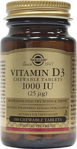 Solgar Vitamin D3 1000iu Strawberry-Banana Συμπλήρωμα Διατροφής Βιταμίνης D3 100 Μασώμενα Δισκία