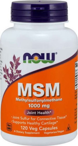 Now Foods MSM 1000mg Συμπλήρωμα Διατροφής για τα Οστά και τις Αρθρώσεις και Πόνο στην Μέση 120VegiCaps.
