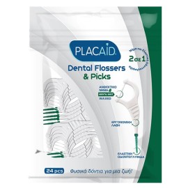 Plac Aid Dental Flosser & Picks Οδοντικό Νήμα με Λαβή & Γεύση Μέντας 24τεμ