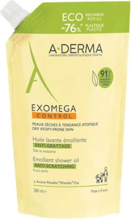 A-Derma Exomega Control Emollient Shower Oil Refill (500ml) - Ελαιώδες Καθαριστικό, Από τη Γέννηση