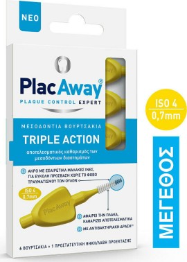 PlacAway Triple Action Μεσοδόντια Βουρτσάκια 0.7mm σε χρώμα Κίτρινο 6τμχ