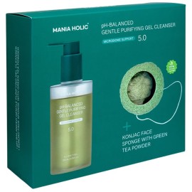 Mania Holic pH-Balanced Gentle Purifyng Gel Cleanser Καθαριστικό Προσώπου 200ml & Konjac Face Sponge Green Tea Powder Σφουγγάρι Προσώπου 1τεμ