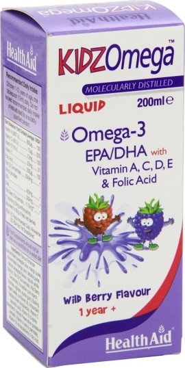 Health Aid KIDZ Omega Liquid Συμπλήρωμα Διατροφής με Ω3 Λιπαρά Οξέα σε Υγρή Μορφή με Γεύση Άγριο Βατόμουρο 200ml