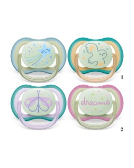 Philips Αvent Πιπίλες Σιλικόνης Ultra Air Nighttime 0-6m 2τμχ (2 σχέδια)