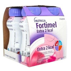 Nutricia Fortimel Extra 2kcal Yπερθερμιδικό, Υπερπρωτεϊνικό Ρόφημα Με Γεύση Φράουλα 4x200mL