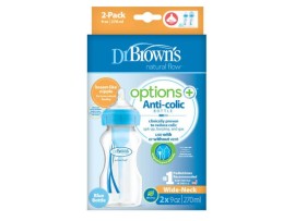 Dr Brown’s Options+ Μπιμπερό Πλαστικό Με Θηλή Σιλικόνης 0m+ Μπλε 270ml 2τμχ