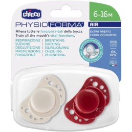 Chicco Physio Forma Air Ορθοδοντική Πιπίλα Σιλικόνης με Τρύπες Αερισμού & Θήκη 6-16M+ Mπεζ-Μπορντώ 2τμχ
