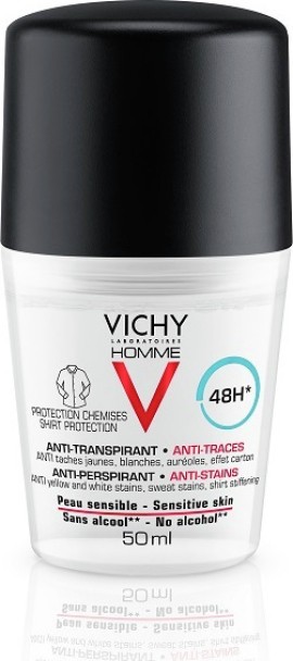 Vichy Vichy Homme No Trace Deodorant  Αποσμητικό Roll-on 48ωρης Προστασίας 50ml