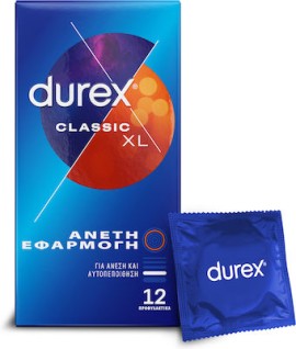 Durex Classic XL Προφυλακτικά Aπό Φυσικό Ελαστικό Λάτεξ Για Άνετη Εφαρμογή 12 τμχ