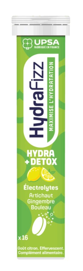 Upsa HydraFizz Hydra + Detox Ηλεκτρολύτες με Γεύση Λεμόνι 16 Αναβράζοντα Δισκία