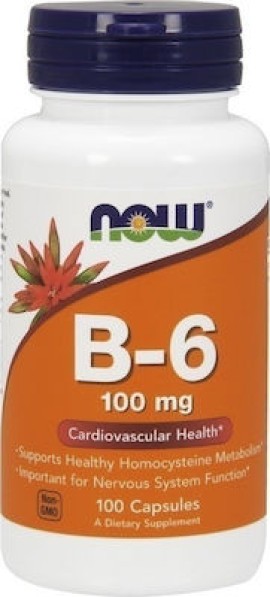 Now Foods B6 100 mg Συμπλήρωμα Διατροφής για ένα Υγιές Νευρικό & Καρδιαγγειακό Σύστημα, 100 caps