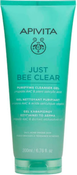 Apivita Just Bee Clear Gel Καθαρισμού Με Πρόπολη AmC & Φυτικό Σαλικυλικό Οξύ 200ml