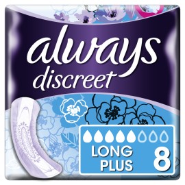 Always Discreet Long Plus Pads Γυναικείες Σερβιέτες Ακράτειας 5 Σταγόνες 8 Τεμάχια