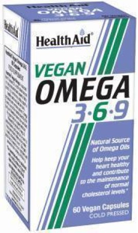 Health Aid Vegan Omega 3-6-9 Συμπλήρωμα Διατροφής με Ακόρεστα Λιπαρά Οξέα για την Υγεία Καρδιάς, Κυκλοφορικού, Εγκεφάλου & Επιδερμίδας 60 Φυτικές Κάψουλες