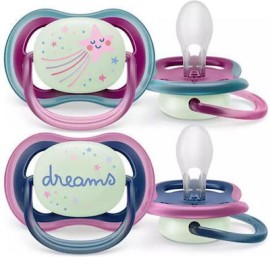 Philips Avent Ultra Air Nighttime 6-18m Πιπίλα Σιλικόνης Νυκτός(Dreams/Star Pink/Purple) 2τμχ