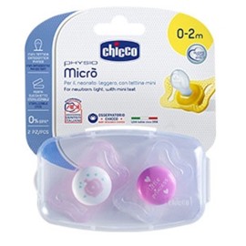 Chicco Physio Micro Πιπίλα Σιλικόνης Χρώμα:Ροζ 0-2m+ 2 Τεμάχια [75121-11]