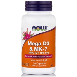 Now Foods Mega D3 & MK-7 5000IU/180mcg Vitamins D3 & K2 30caps