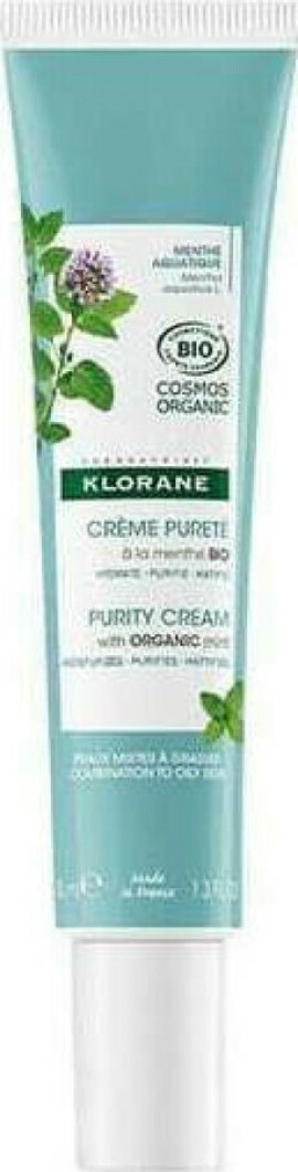 Klorane Aquatic Mint Purity Cream With Organic Mint Εξυγιαντική, Ενυδατική Ματ Κρέμα Προσώπου με Βιολογική Μέντα 40ml