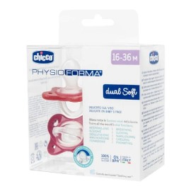 Chicco Physioforma Dual Soft Σετ Σιλικονούχες Πιπίλες 2 τμχ Για 16-36 Μηνών Κόκκινο / Ροζ