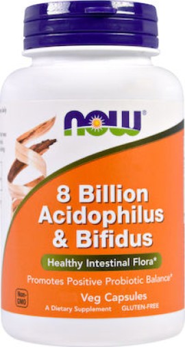 Now Foods 8 Billion Acidophilus & Bifidus Συμβάλλει στη Διατήρηση της Υγιούς Εντερικής Μικροβιακής Χλωρίδας 60caps