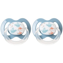 Korres Silicone Soothers Ορθοδοντικές Πιπίλες Σιλικόνης για 6-18m+ Γαλάζιο με Πουλάκια 2 Τεμάχια