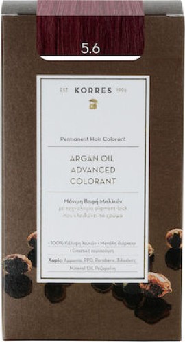 Korres Argan Oil Advanced Colorant 5.6 Καστανό Ανοιχτό Κόκκινο Μόνιμη Βαφή Μαλλιών με Τεχνολογία Pigment Lock που κλειδώνει το Χρώμα, 50ml