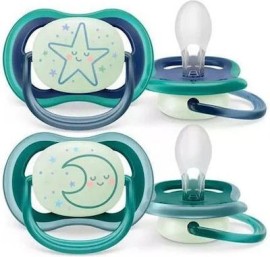 Philips Avent Ultra Air Nighttime 6-18m Πιπίλα Σιλικόνης Νυκτός (αστέρι+φεγγάρι)2τμχ