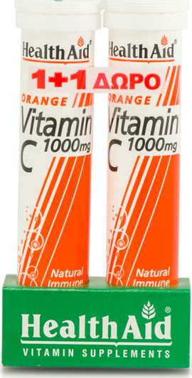 Health Aid Vitamin C 1000mg + ΔΩΡΟ Vitamin C 1000mg με Γεύση Πορτοκάλι, 2x20 Αναβράζοντα Δισκία