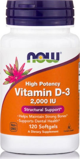 Now Foods Vitamin D3 2.000 IU Συμπλήρωμα Διατροφής για την Ενίσχυση του Ανοσοποιητικού & των Οστών, 120 softgels