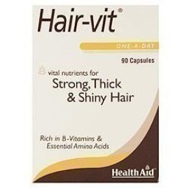 Health Aid Hair-Vit Συμπλήρωμα Διατροφής με Βιταμίνες, Μέταλλα, Ιχνοστοιχεία & Αμινοξέα για Υγιή Μαλλιά 90 Κάψουλες